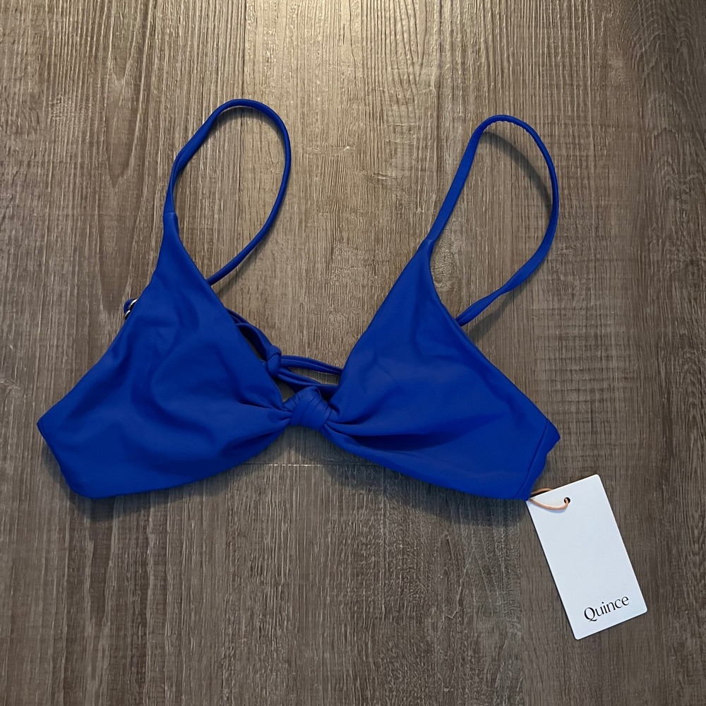 NWT Quince Italian Knotted Triangle Bikini Top Small Electric Blue Minimalist